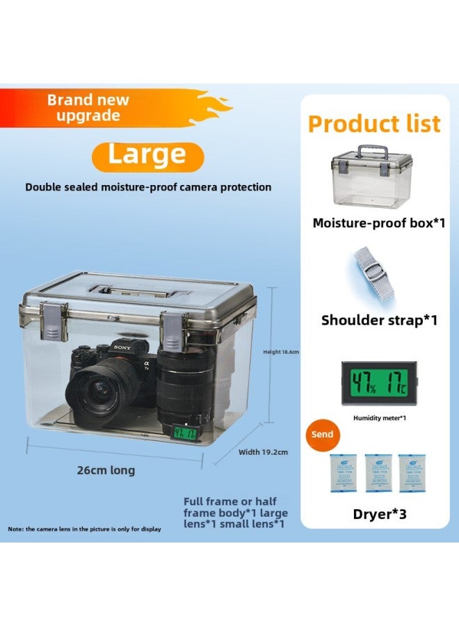 Camera Moisture-proof Box SLR Lens Drying Box Photographic Equipment Electronic Components Tea Collector Sealed Box-Color: Large Moisture-proof Box + Thermometer And Hygrometer (comes With Desiccant/shoulder Strap)⚑⚑  - Image 1