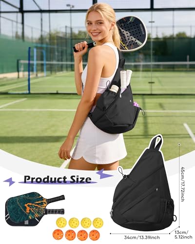 SEAFEW Black Pickleball Crossbody Sling Bag Mens Womens Pickleball Sports Backpack with Water Bottle Holder Adjustable Pickleball - Image 3