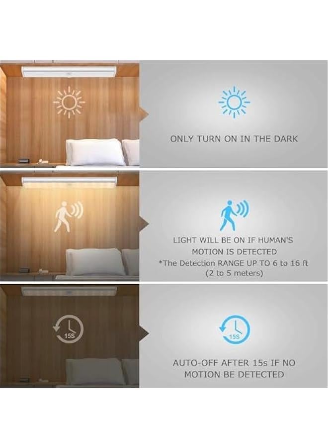 HOOKOR 3Pcs Closet Lights,10 LED Rechargeable Under Cabinet Lighting Wireless,Temps Under Cabinet Lights, Motion Sensor Light Indoor for Kitchen, Cabinet, Bedroom, Wardrobe - Image 4