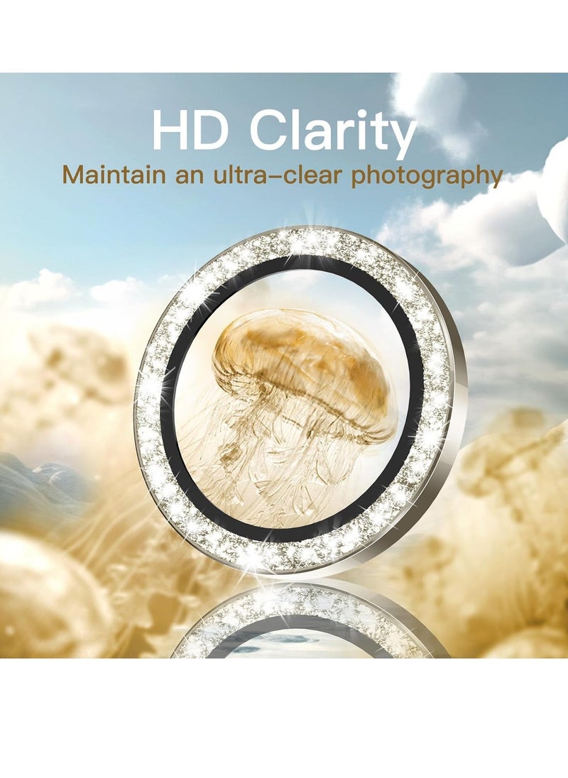 Raxoom Camera Lens Protector for iPhone 15 Pro 6.1-Inch and iPhone 15 Pro Max 6.7-Inch, Bling Glitter Individual 9H Tempered Glass Metal Ring Cover, HD Clear, 3-Pack (Natural Titanium) - Image 3