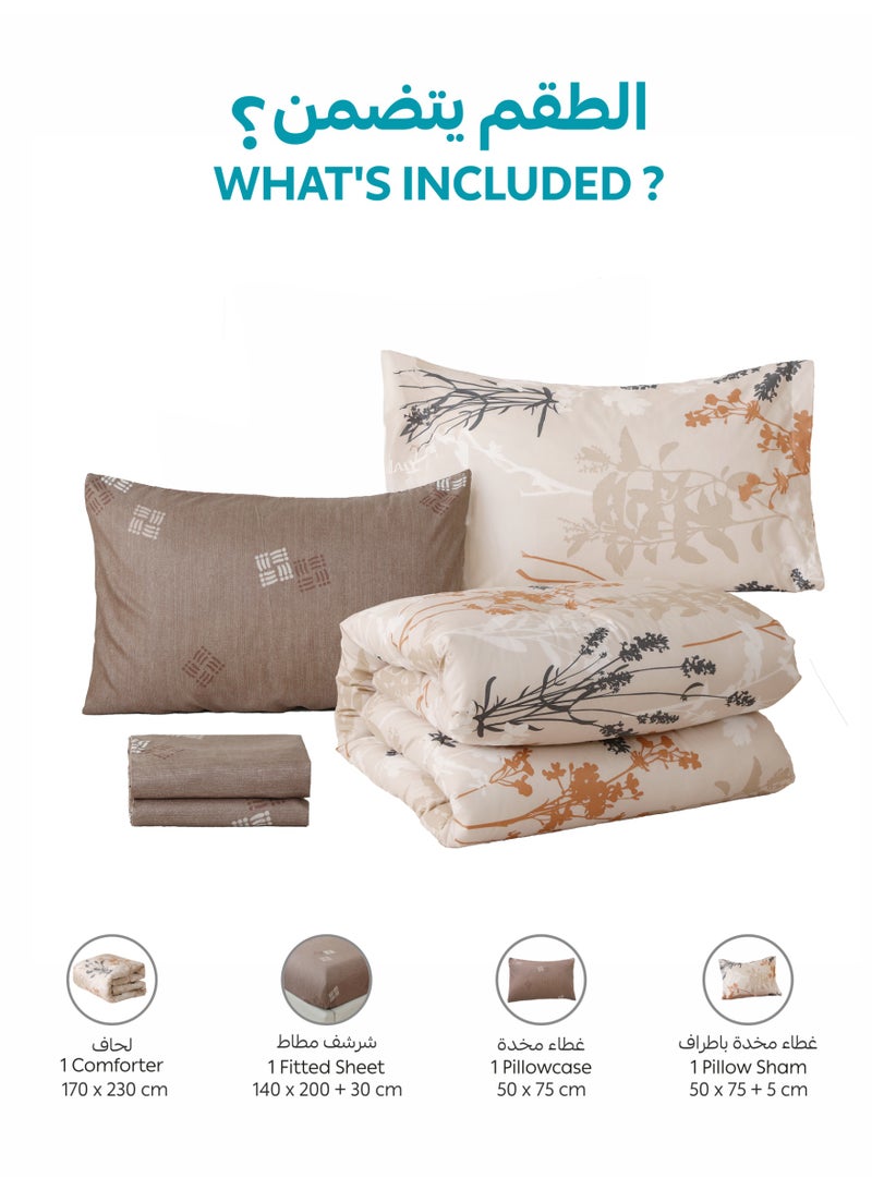 Donetella 4-Pcs Printed Single Comforter Set | Fits 140x200 cm Size Bed | Soft Brushed Microfiber | Reversible Printed Comforter | 350 GSM Down Alternative Fill - Image 3