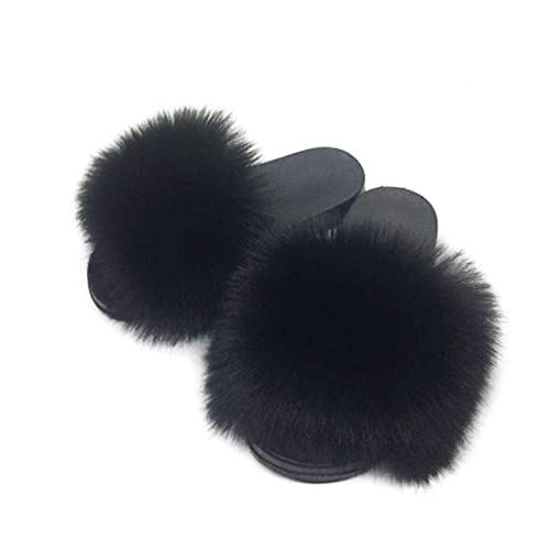AuapTavw Women's Faux Fur Slides Slippers Fluffy Fuzzy Sandals Open Toe Furry Slide Flip Flop Indoor Outdoor - Image 1