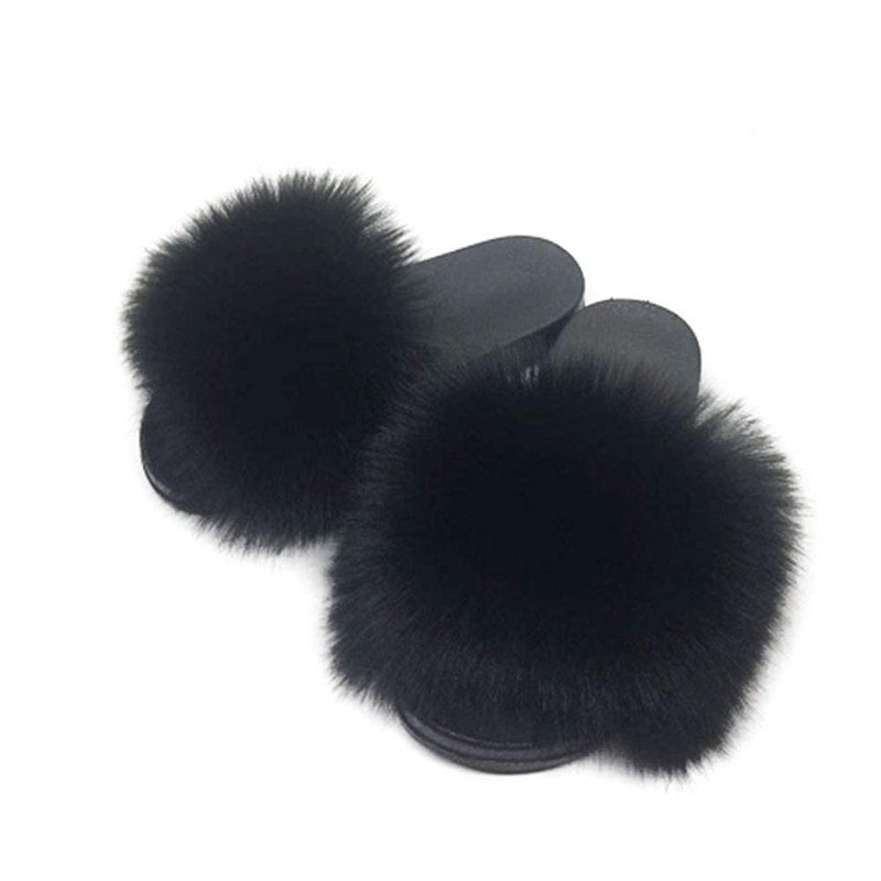 AuapTavw Women's Faux Fur Slides Slippers Fluffy Fuzzy Sandals Open Toe Furry Slide Flip Flop Indoor Outdoor - Image 5