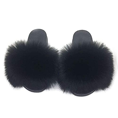 AuapTavw Women's Faux Fur Slides Slippers Fluffy Fuzzy Sandals Open Toe Furry Slide Flip Flop Indoor Outdoor - Image 2