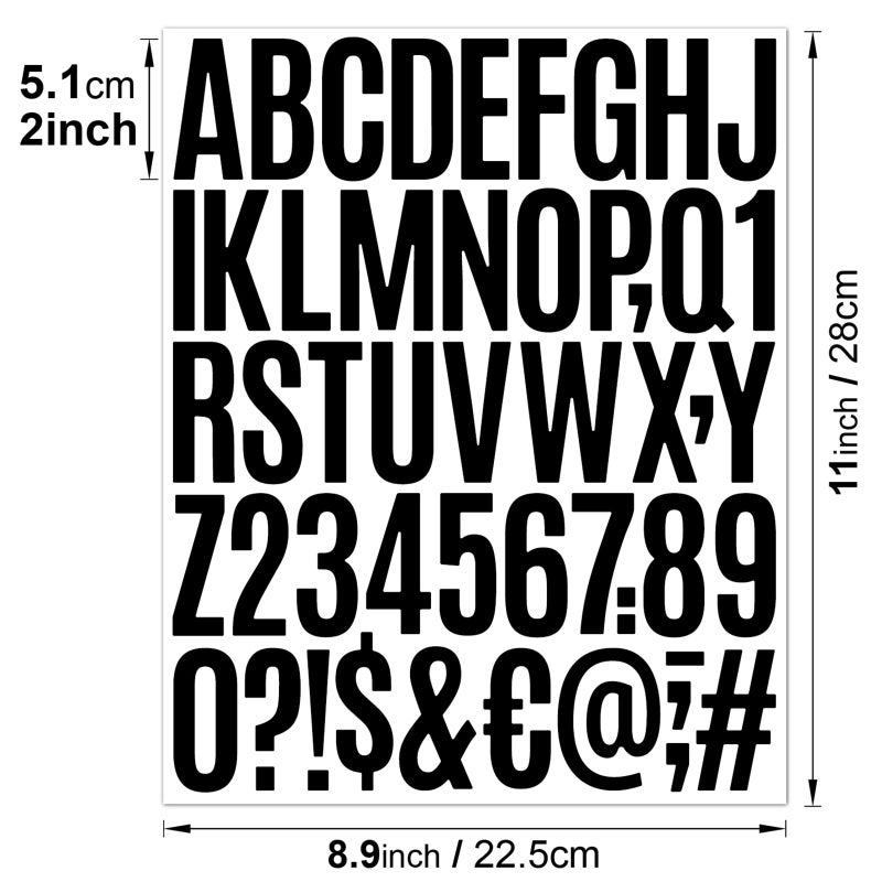wavamawa 1000 Pcs 2" Waterproof Letter Stickers - Self-Adhesive Vinyl Includes 20 Sheets of Alphabet, Numbers & Symbols for Mailbox, Door, Window, Address, Business Signs, Vehicles & More (Black)â€‹ - Image 2