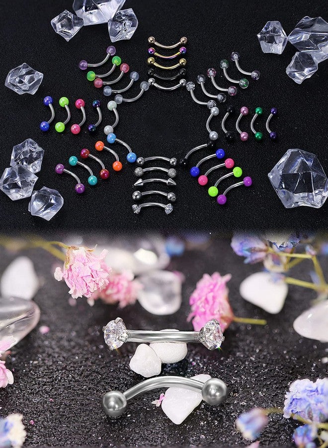 Hoeudjo 40Pcs 16G Eyebrow Piercing Rook Earrings Daith Piercing Jewelry Curved Barbell Kit Surgical Steel Tragus Vertical Lip Rings for Women Men 8mm (5/16") - Image 3