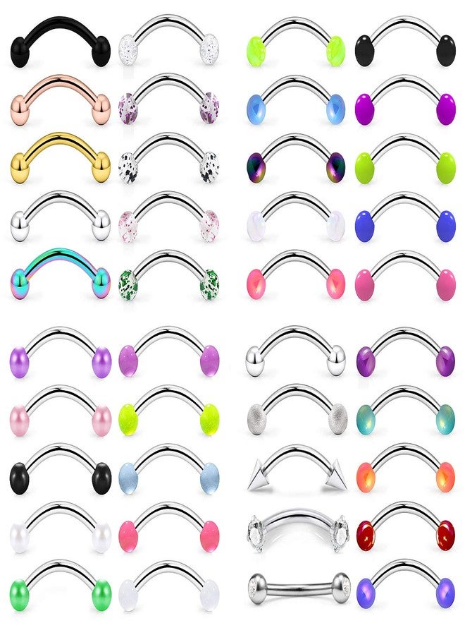 Hoeudjo 40Pcs 16G Eyebrow Piercing Rook Earrings Daith Piercing Jewelry Curved Barbell Kit Surgical Steel Tragus Vertical Lip Rings for Women Men 8mm (5/16") - Image 1