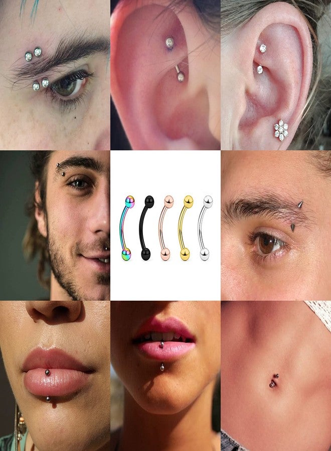 Hoeudjo 40Pcs 16G Eyebrow Piercing Rook Earrings Daith Piercing Jewelry Curved Barbell Kit Surgical Steel Tragus Vertical Lip Rings for Women Men 8mm (5/16") - Image 5