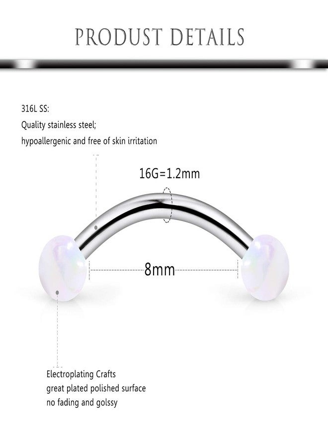 Hoeudjo 40Pcs 16G Eyebrow Piercing Rook Earrings Daith Piercing Jewelry Curved Barbell Kit Surgical Steel Tragus Vertical Lip Rings for Women Men 8mm (5/16") - Image 2