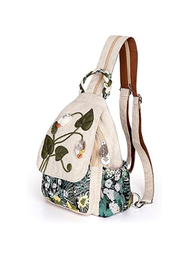 Arabest Girl's Convertible Sling Bag, Hand Craft Artisan Purse, Beautiful Canvas Premium Casual Day Mini Backpack for Women (Green Marsh) - Image 1