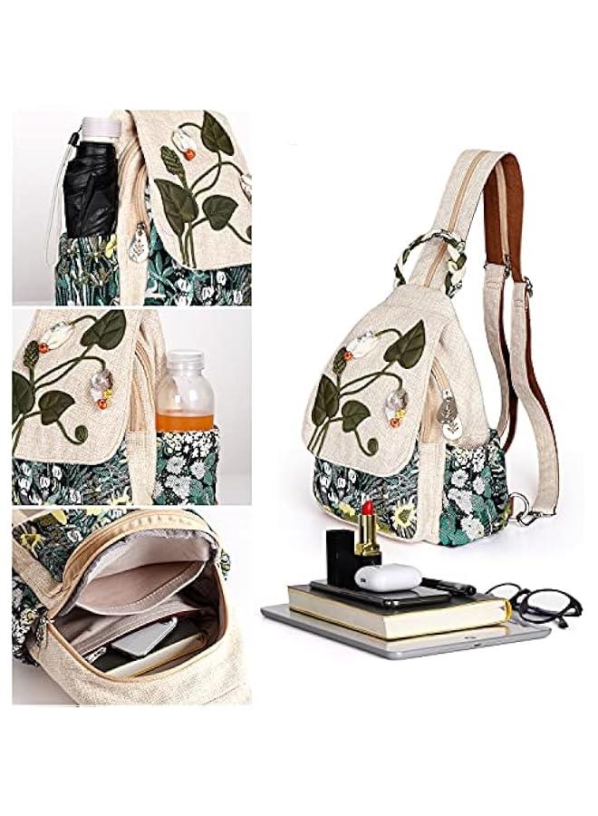 Arabest Girl's Convertible Sling Bag, Hand Craft Artisan Purse, Beautiful Canvas Premium Casual Day Mini Backpack for Women (Green Marsh) - Image 2