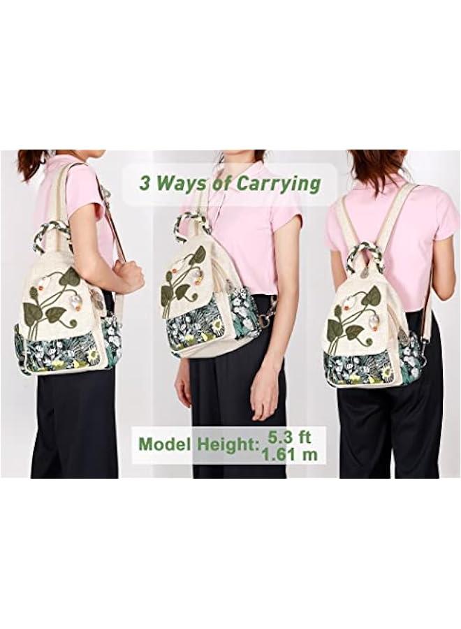 Arabest Girl's Convertible Sling Bag, Hand Craft Artisan Purse, Beautiful Canvas Premium Casual Day Mini Backpack for Women (Green Marsh) - Image 3