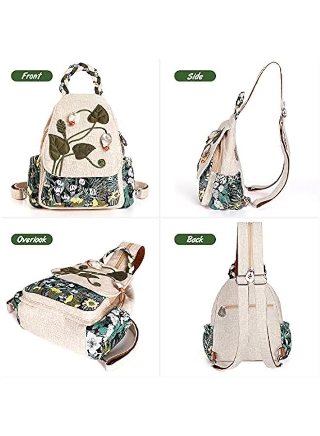 Arabest Girl's Convertible Sling Bag, Hand Craft Artisan Purse, Beautiful Canvas Premium Casual Day Mini Backpack for Women (Green Marsh) - Image 4