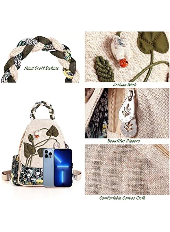 Arabest Girl's Convertible Sling Bag, Hand Craft Artisan Purse, Beautiful Canvas Premium Casual Day Mini Backpack for Women (Green Marsh) - Image 5