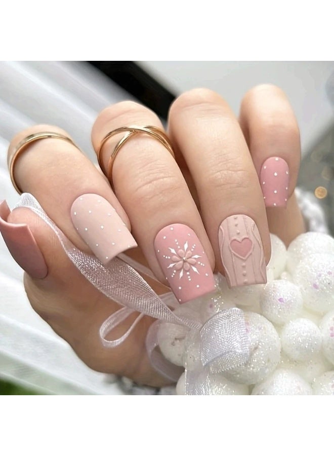 Goolsky Premium Sweet Pink Heart & Floral Medium-Long Press-on Nails for Cute Elegance - Image 1