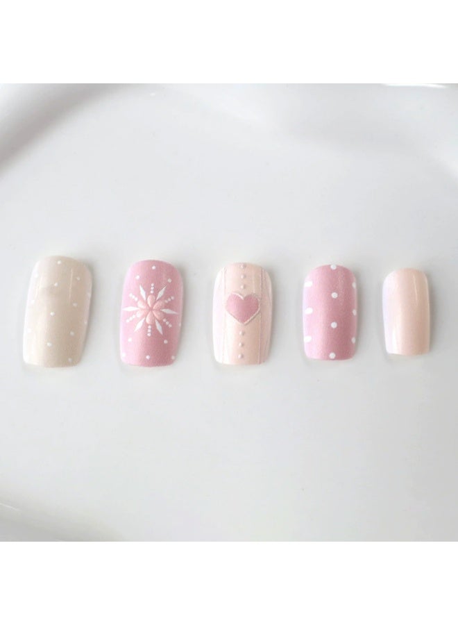 Goolsky Premium Sweet Pink Heart & Floral Medium-Long Press-on Nails for Cute Elegance - Image 4