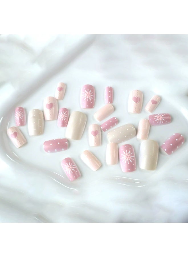 Goolsky Premium Sweet Pink Heart & Floral Medium-Long Press-on Nails for Cute Elegance - Image 5