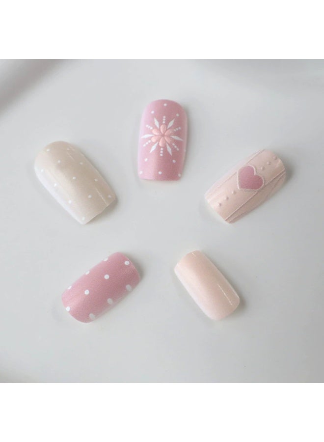 Goolsky Premium Sweet Pink Heart & Floral Medium-Long Press-on Nails for Cute Elegance - Image 3