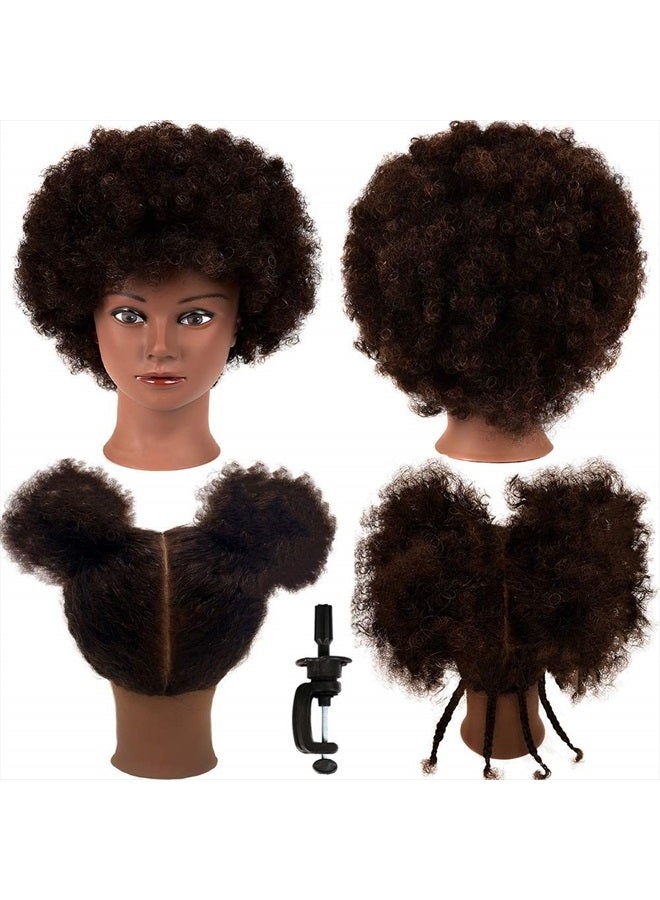 Morris Mannequin Head 100% Human Hair Training Head Kinky Curly Hair Hairdresser Manikin Head Cosmetology Doll Head for Hairdresser Practice Styling Braiding with Clamp Stand (SY-1) - Image 1
