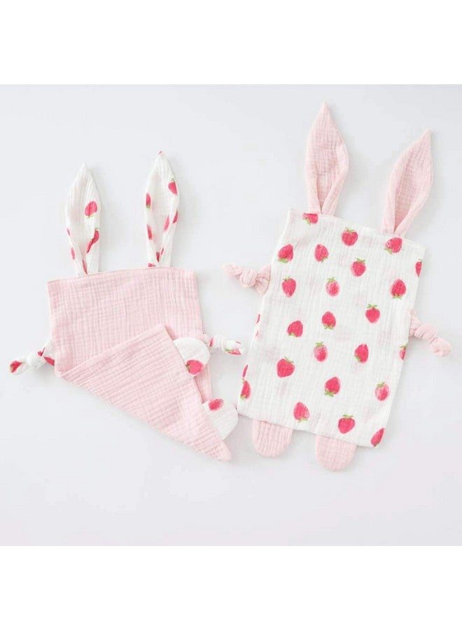 Emenpy Bunny Security Blanket for Boys and Girls,Cotton Soft Breathable Muslin Soothing Towel Appeasing Toy for Infant,Newborn Gift,2 Pcs Set (PurePink&Strawberry) - Image 3