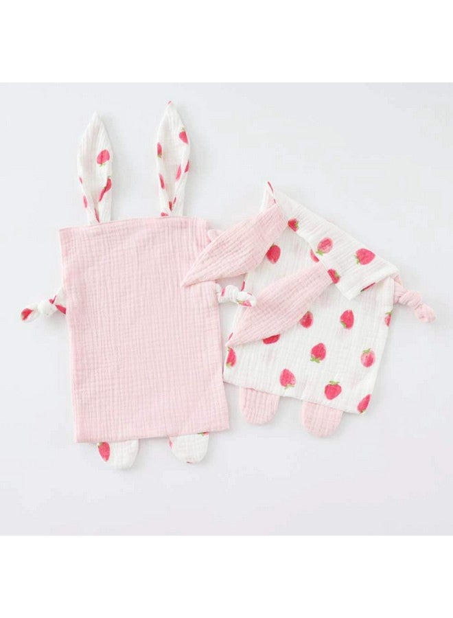 Emenpy Bunny Security Blanket for Boys and Girls,Cotton Soft Breathable Muslin Soothing Towel Appeasing Toy for Infant,Newborn Gift,2 Pcs Set (PurePink&Strawberry) - Image 2
