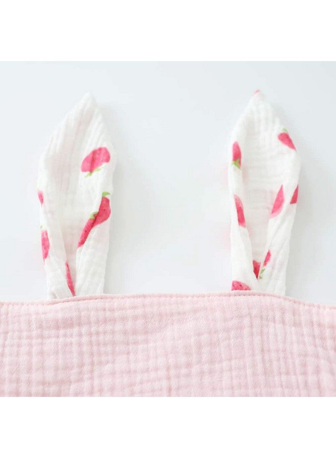 Emenpy Bunny Security Blanket for Boys and Girls,Cotton Soft Breathable Muslin Soothing Towel Appeasing Toy for Infant,Newborn Gift,2 Pcs Set (PurePink&Strawberry) - Image 5