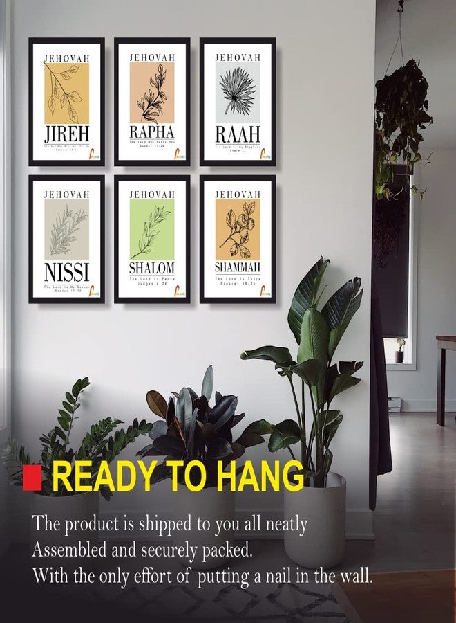 Printality Set of 6 Name of gods Bible Wall Art. 10 x 8 Scripture Wall Photo frame-Ready to décor your home and office, Jehovah Jireh Rapha Shalom Shammah Nissi Raah - Image 3