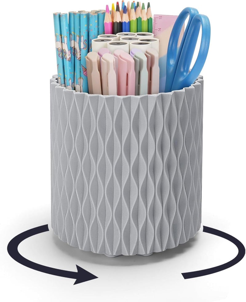 minimaliving Desk Organiser,Stylish Rhombus Pen Holder for Desk 360°Rotating Office Desk Accessories,Pencil Pot with 5 Compartments Storage Box Caddy for Office,School,Home,Art Supply(Dark Grey) - Image 1
