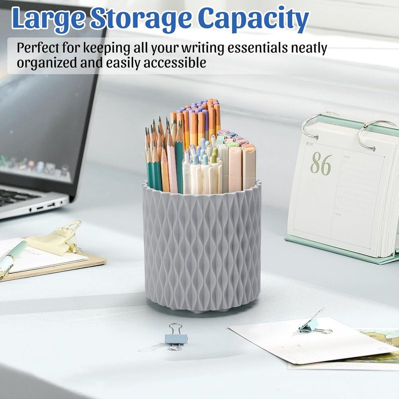 minimaliving Desk Organiser,Stylish Rhombus Pen Holder for Desk 360°Rotating Office Desk Accessories,Pencil Pot with 5 Compartments Storage Box Caddy for Office,School,Home,Art Supply(Dark Grey) - Image 2