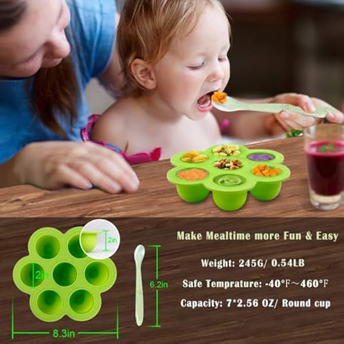 jaffiust The White Shop Silicone Egg Bites Molds And Steamer Rack Trivet With Heat Resistant Handles 7Pcs Set For 6Qt 8Qt Electric Pressure Cooker With 2 Spoons And Silicone Spatula Green - Image 4