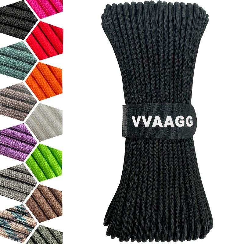 Vvaagg 1000 Black Paracord Rope 100Ft Utility Nylon Heavy Duty 12 Strand Parachute Cord For Camping  Tent  Clothsline  Outdoor Hiking  Fishing  Survival Braceletand  Marine Weatherproof Rope (100Ft) - Image 1