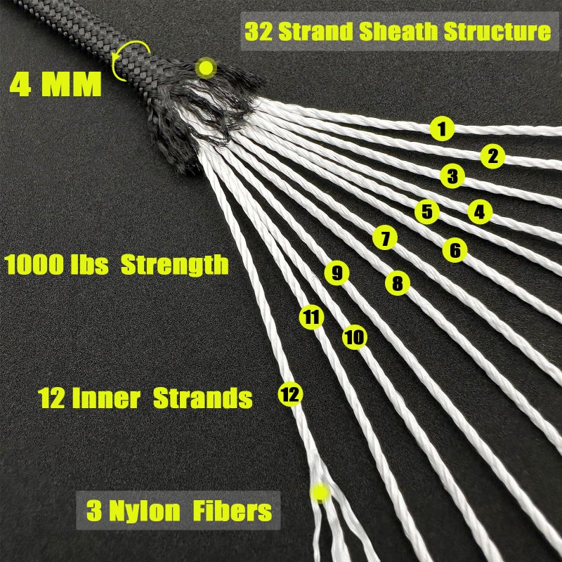 Vvaagg 1000 Black Paracord Rope 100Ft Utility Nylon Heavy Duty 12 Strand Parachute Cord For Camping  Tent  Clothsline  Outdoor Hiking  Fishing  Survival Braceletand  Marine Weatherproof Rope (100Ft) - Image 2