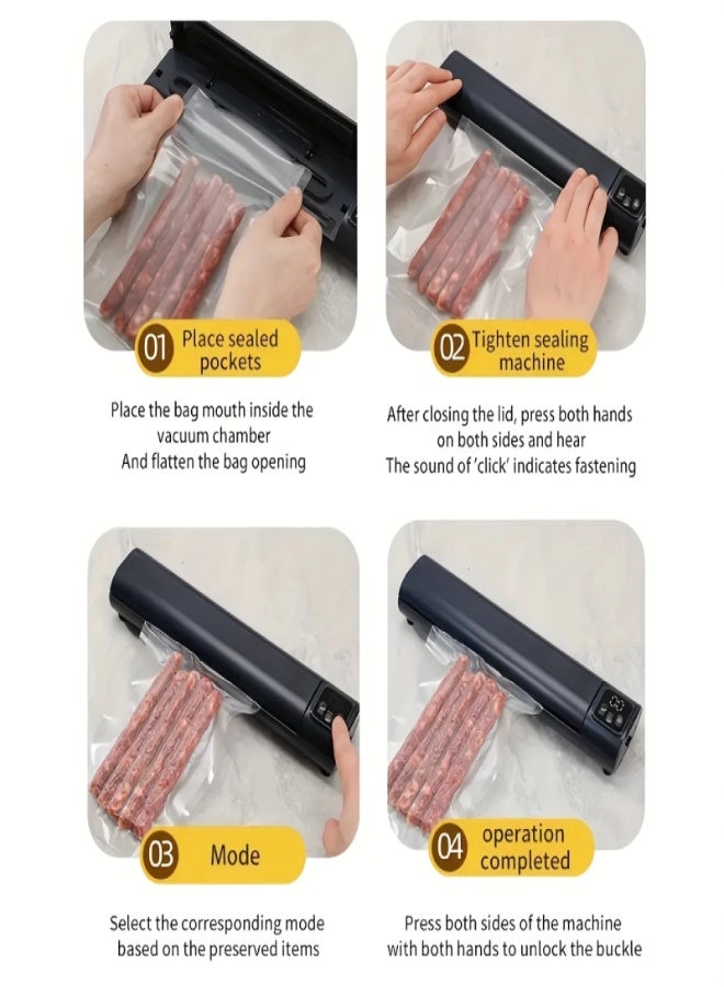 AROAQ Portable Multi-Function Mini Vacuum Sealer - Includes 10 Vacuum Bags, Ideal for Snacks, Chips, Dog Food, Meat, and Fish. A Must-Have Kitchen & Outdoor Picnic Essential, Compact Design with Durable Construction - BLUE - Image 4