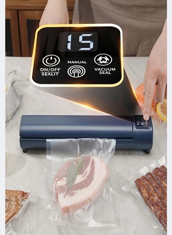 AROAQ Portable Multi-Function Mini Vacuum Sealer - Includes 10 Vacuum Bags, Ideal for Snacks, Chips, Dog Food, Meat, and Fish. A Must-Have Kitchen & Outdoor Picnic Essential, Compact Design with Durable Construction - BLUE - Image 2