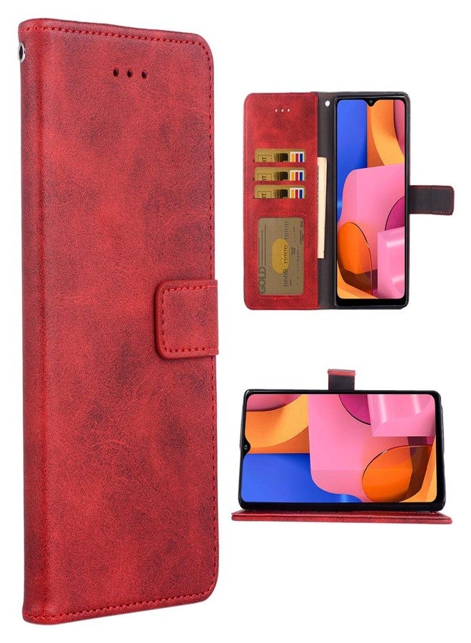 أسو ويش جراب هاتف سامسونج جالاكسي A20s، جراب محفظة قلاب من الجلد الصناعي، فتحات لحامل بطاقات الائتمان، حماية كاملة ومتينة مع مسند، غطاء حماية للهاتف جالاكسي A20s A20 S A20 20s أحمر - Image 1