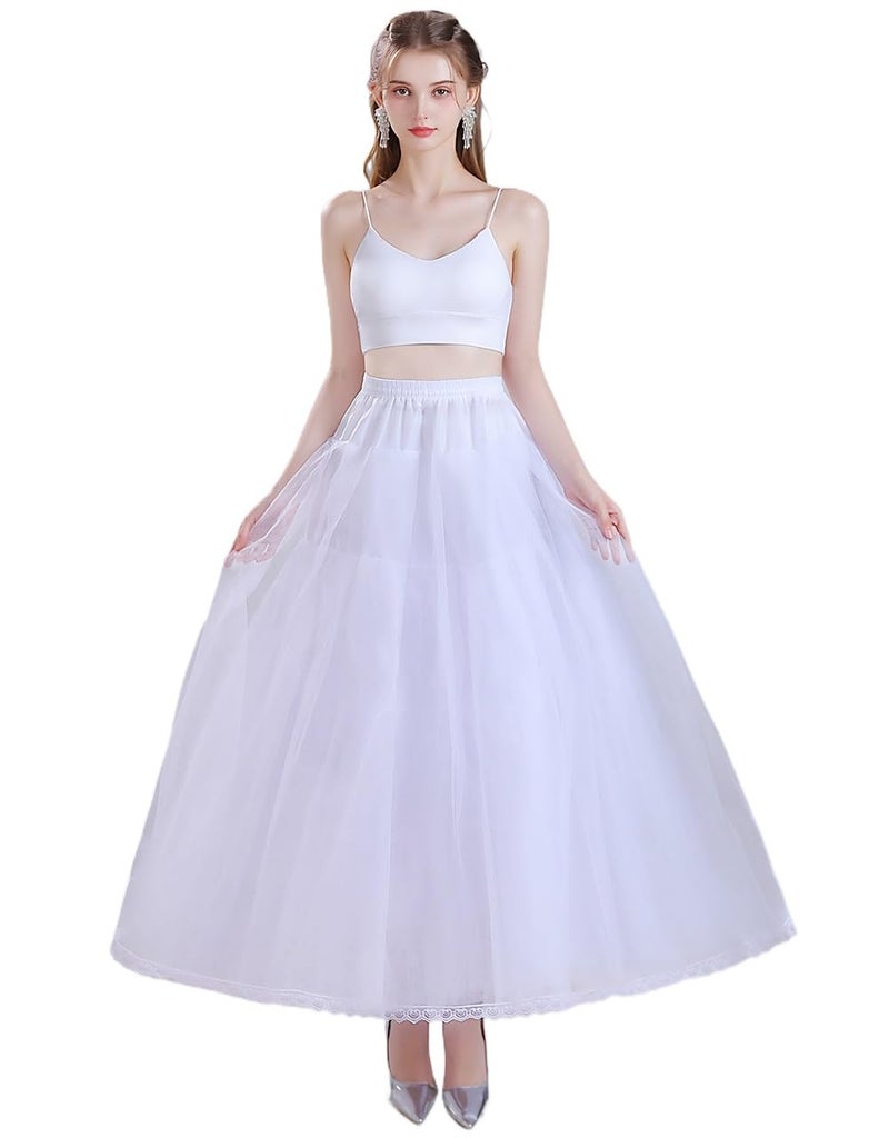 KWBCM Women's White Floor Length A-line Hoopless Petticoat Crinoline 4 Layers Underskirt Slips for Wedding Dress - Image 1