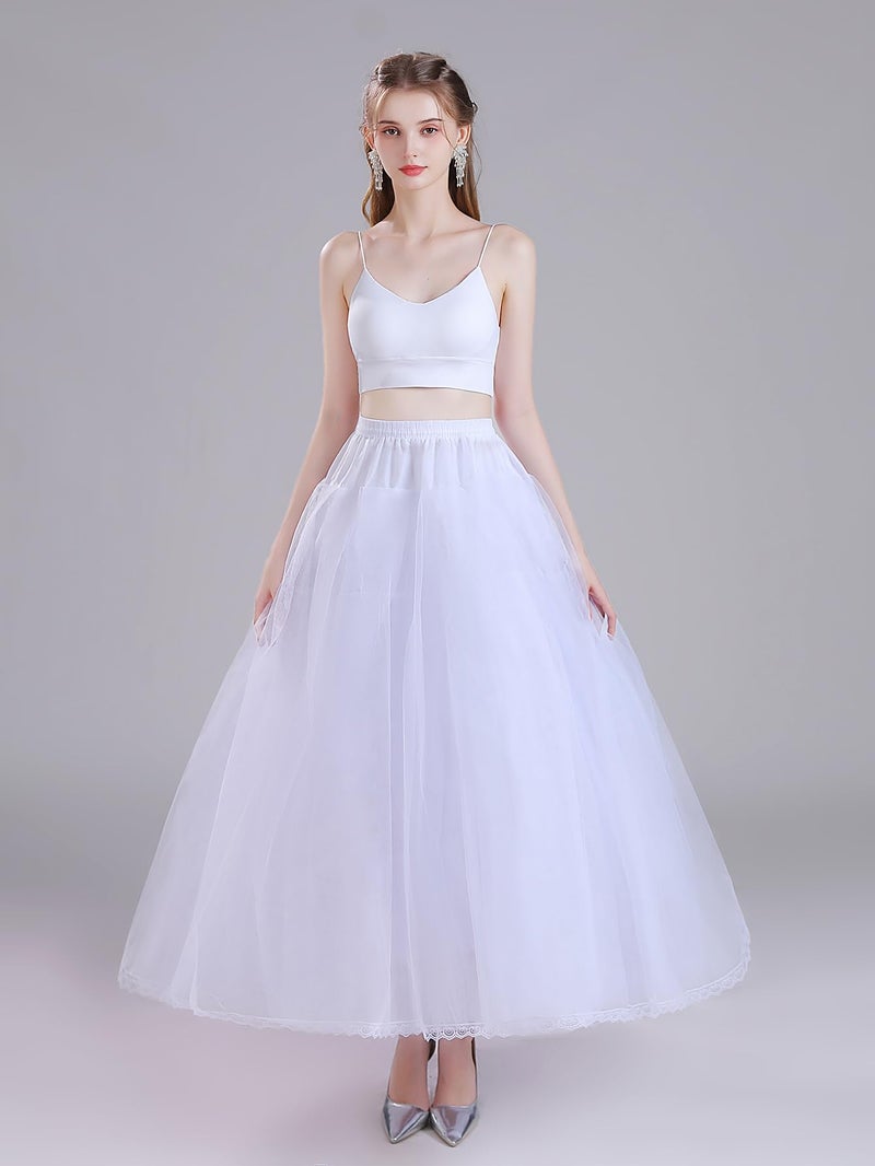 KWBCM Women's White Floor Length A-line Hoopless Petticoat Crinoline 4 Layers Underskirt Slips for Wedding Dress - Image 3