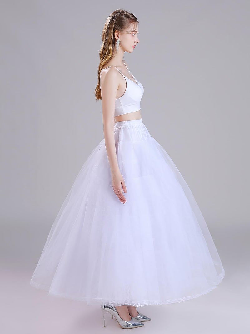 KWBCM Women's White Floor Length A-line Hoopless Petticoat Crinoline 4 Layers Underskirt Slips for Wedding Dress - Image 2
