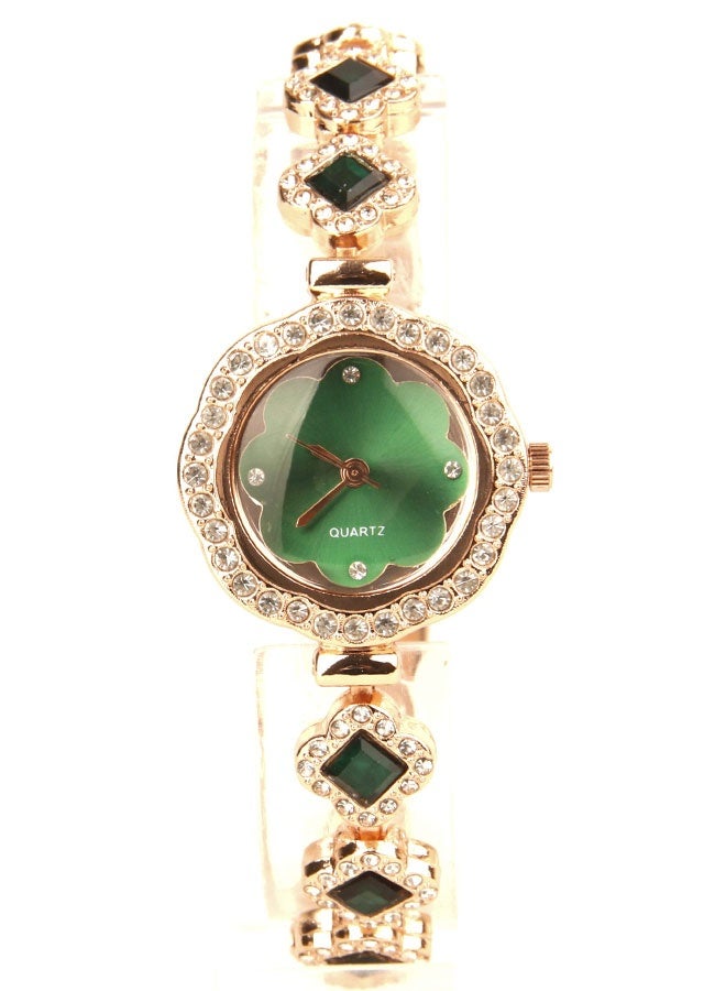 Chic Women’s Quartz Wristwatch – Green Dial with Rose Gold – Stainless Steel Bracelet with Stone Accents – Elegant and Stylish Watch for Daily Wear and Special Occasions – Top Women’s Fashion Watch - Image 1