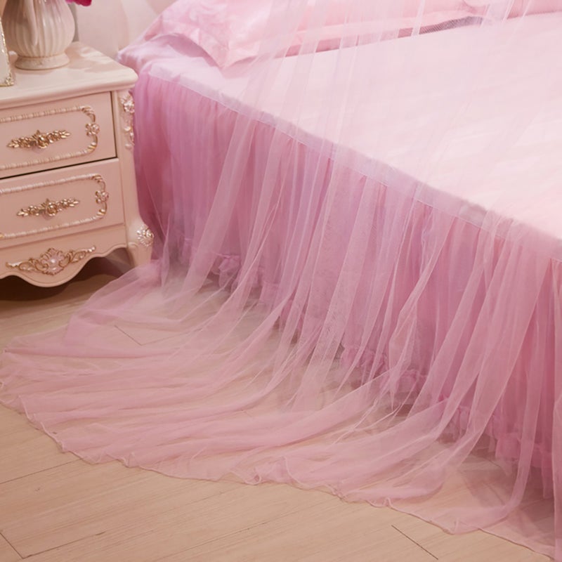Breathable Round Canopy Lace Princess Style Mosquito Net Bed Curtain Netting (Pink) - Image 5