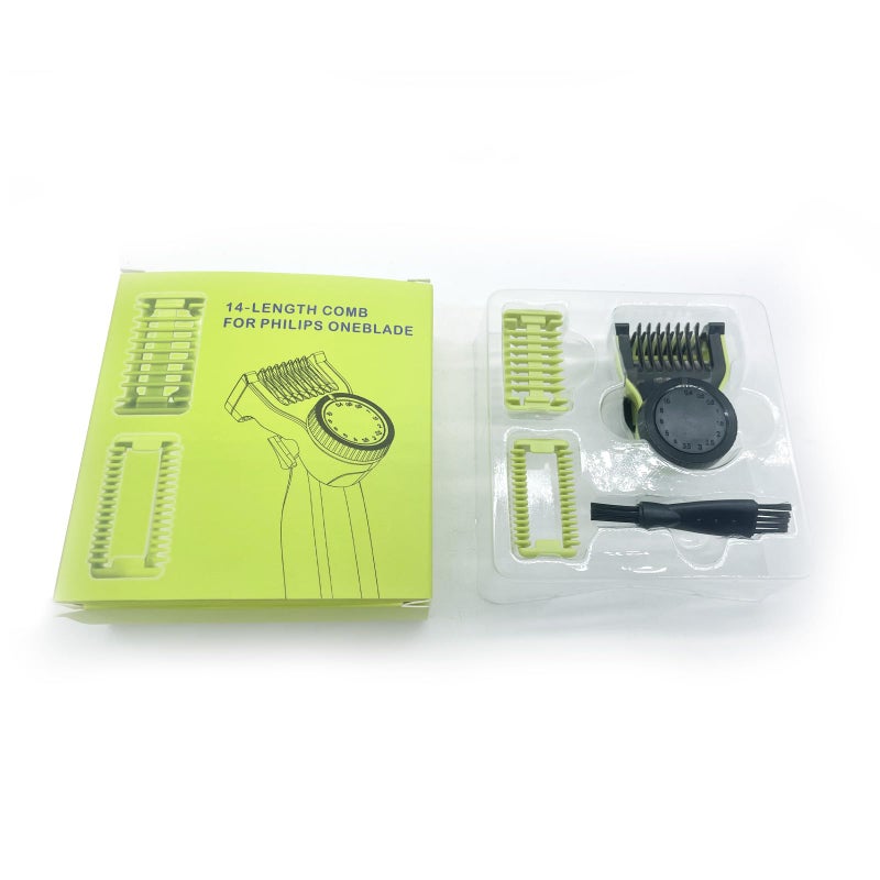 Bivpreom 14 في 1 واقيات لشفرة واحدة قابلة للتعديل 14 طول 0410 مم واقيات لفيليبس نوريلكو واقيات لشفرة واحدة مع واقي للبشرة مشط للجسم وفرشاة تنظيف تناسب QP2520 QP2530 QP2620 QP2630