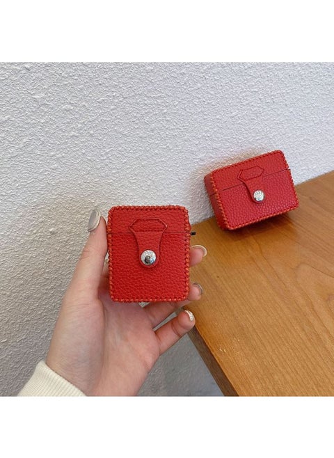 Suitable For AirPods 4 Headphone Case Cartoon All-inclusive Leather Case For Apple1/2 Generation Pro2 Bluetooth Protective Case One-piece Case-Color:One-piece Leather Case-solid Color Red-Model:Airpods 1/2 Generation (protective Sleeve)