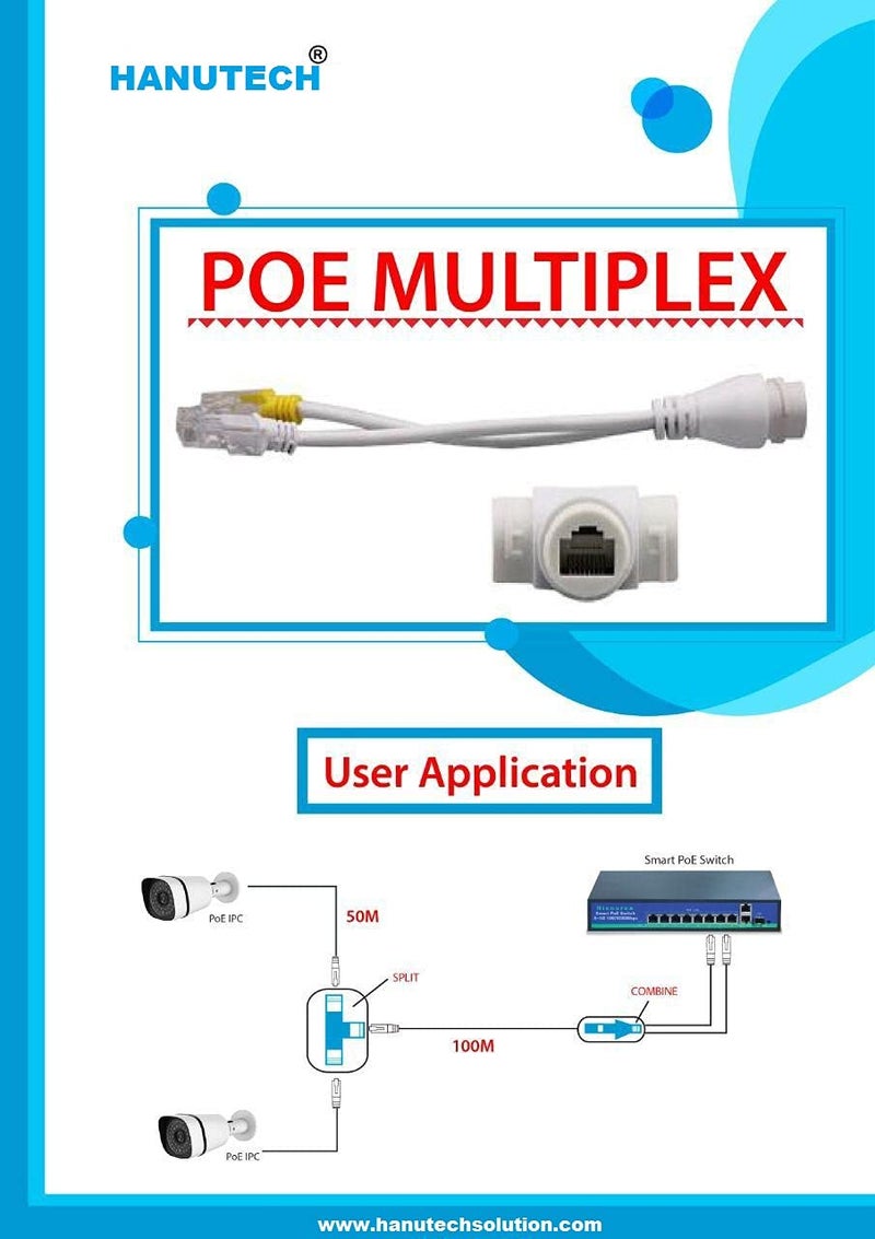 HANUTECH Poe Multiplexer 1 in 2 out | Poe Splitter | Poe Injector, Upto 100M Over Ethernet Cat6 for IP Cameras - Image 2