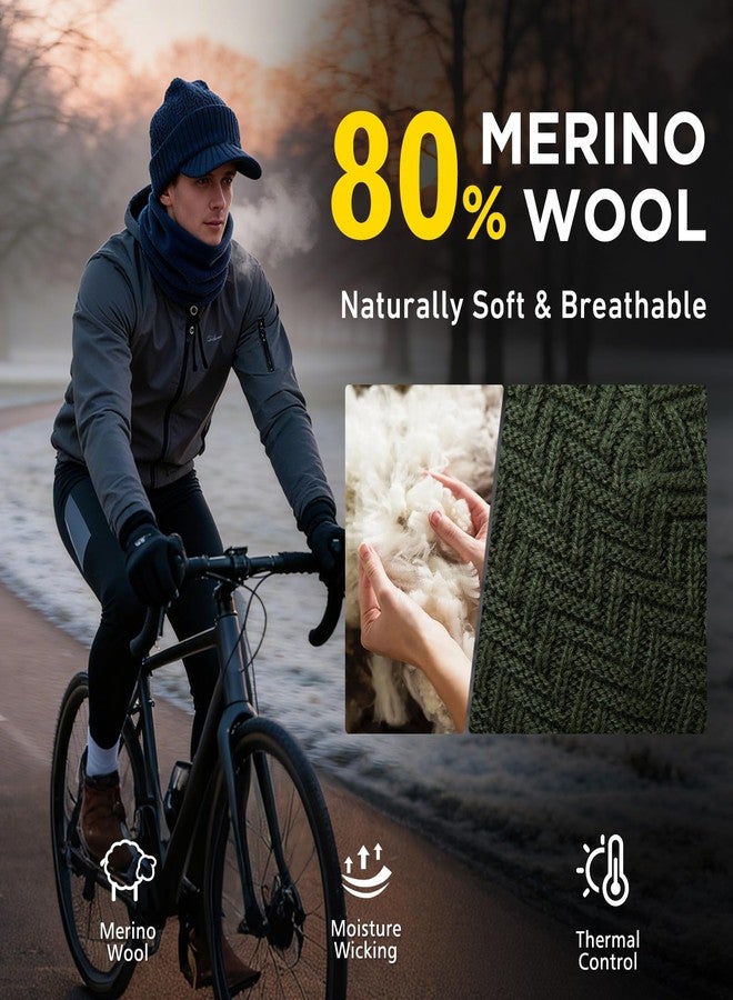 Comhats PolarWool™ Winter 2 Piece Wool Knit Hat & Scarf Set for Men Visor Beanie Ear Flap Fleece Lined Cold Weather Warm Black Large - Image 3