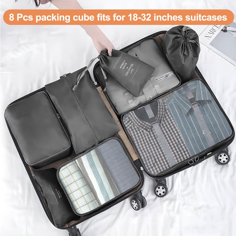 YEEYAA 8 Set Packing Cubes for Suitcase, Packing Cubes for Carry on Suitcases, Luggage Organizer for Travel Essentials, Large Mesh Luggage Bag for Suitcases - Image 2