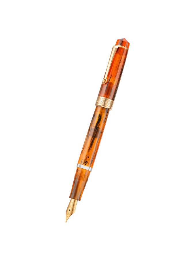 Asvine P20 Piston Fountain Pen Amber Resin, Iridium Extra Fine Nib Gold Trim Smooth Writer Collection with Case Set - Image 2