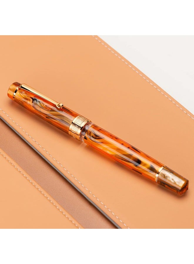 Asvine P20 Piston Fountain Pen Amber Resin, Iridium Extra Fine Nib Gold Trim Smooth Writer Collection with Case Set - Image 4