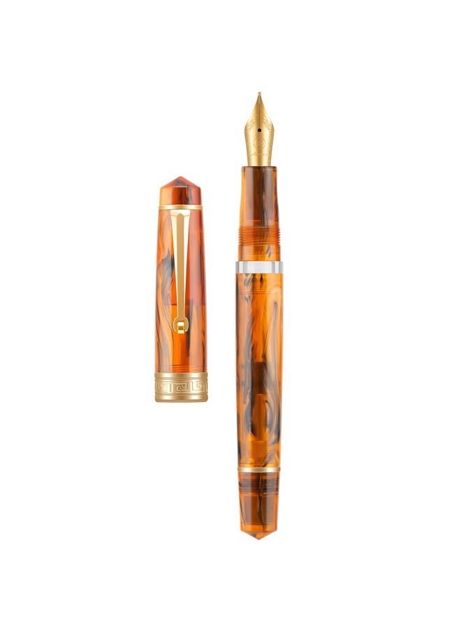 Asvine P20 Piston Fountain Pen Amber Resin, Iridium Extra Fine Nib Gold Trim Smooth Writer Collection with Case Set - Image 1
