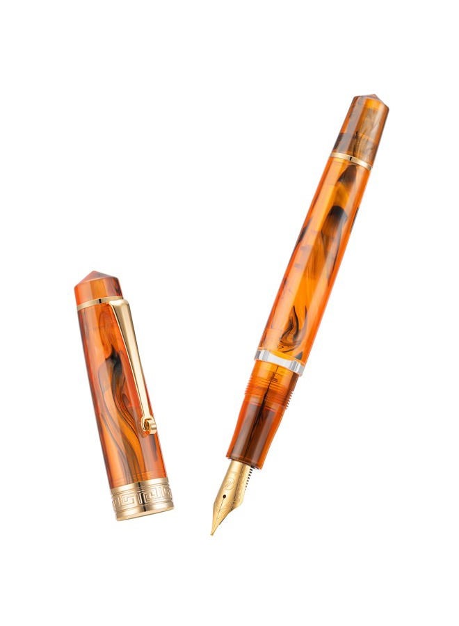 Asvine P20 Piston Fountain Pen Amber Resin, Iridium Extra Fine Nib Gold Trim Smooth Writer Collection with Case Set - Image 3