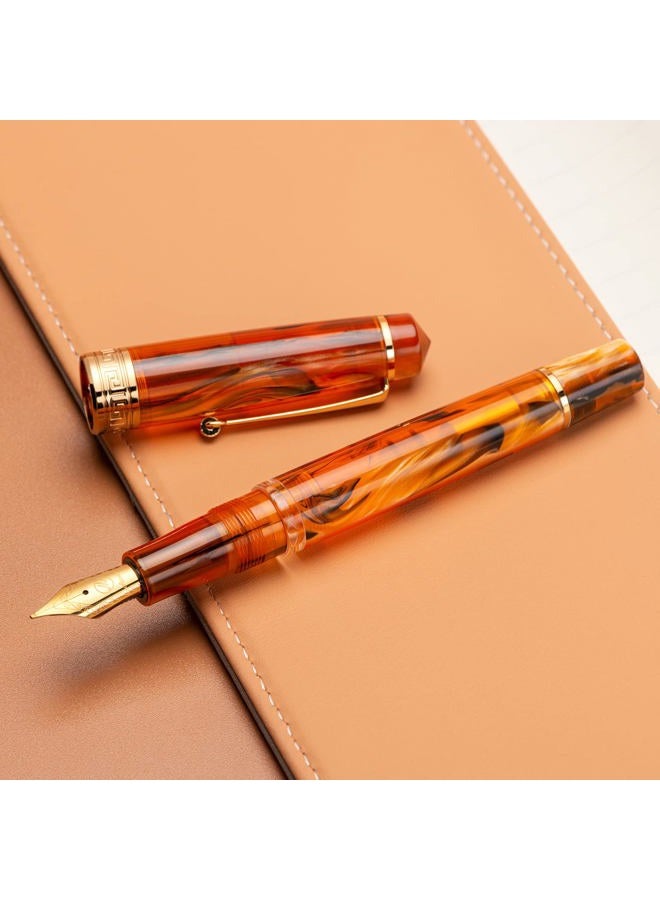 Asvine P20 Piston Fountain Pen Amber Resin, Iridium Extra Fine Nib Gold Trim Smooth Writer Collection with Case Set - Image 5